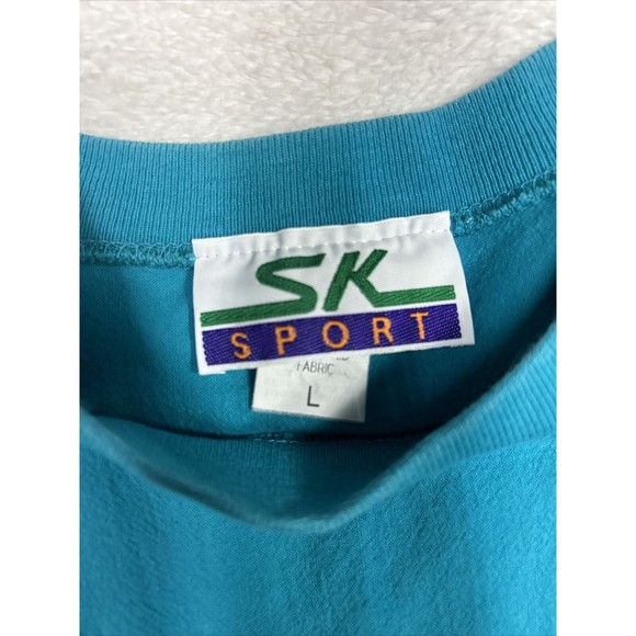 Vintage SK Sport  Fish Painted Lagenlook Oversized Boxy Size Large Teal T-Shirt - Picture 3 of 7